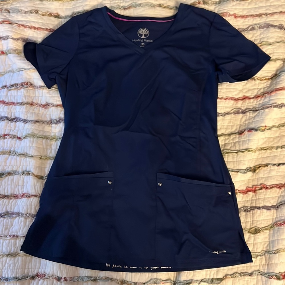 Healing hands navy blue scrub top